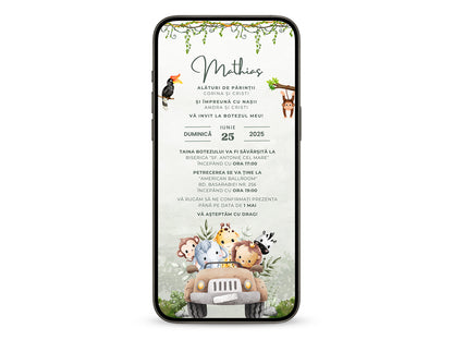 Invitatie Botez Safari Green Edition, Format Digital