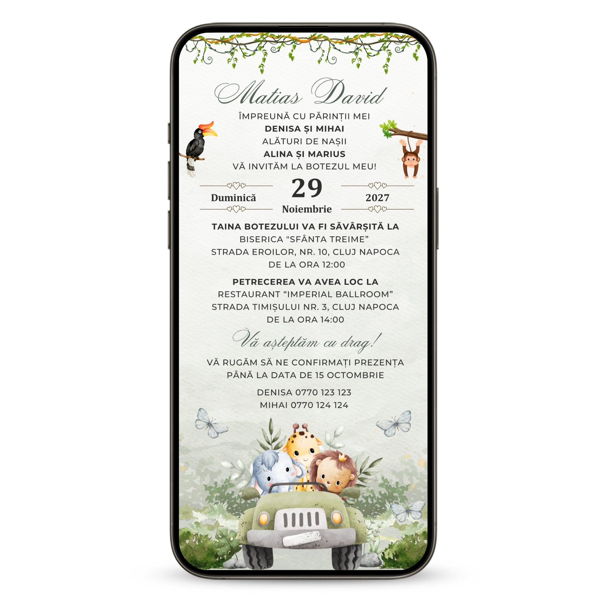 Invitatie Botez, Safari Green Edition, Format Digital-BalloonEvents.ro
