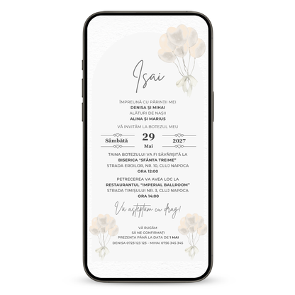 Invitatie Botez Silver Hearts, Format Digital-BalloonEvents.ro