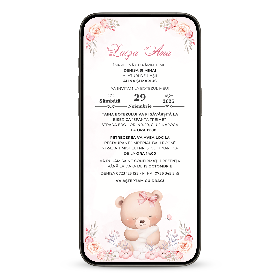 Invitatie Botez Sleeping Bear, Format Digital-BalloonEvents.ro