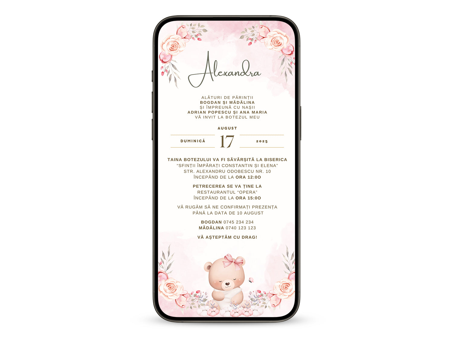 Invitatie Botez Sleeping Bear, Format Digital