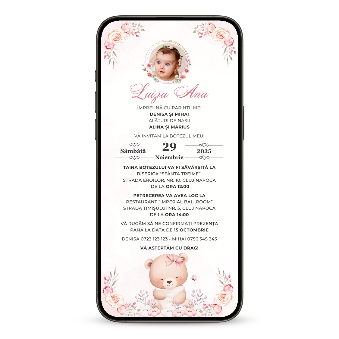 Invitatie Botez Sleeping Bear, Format Digital-BalloonEvents.ro