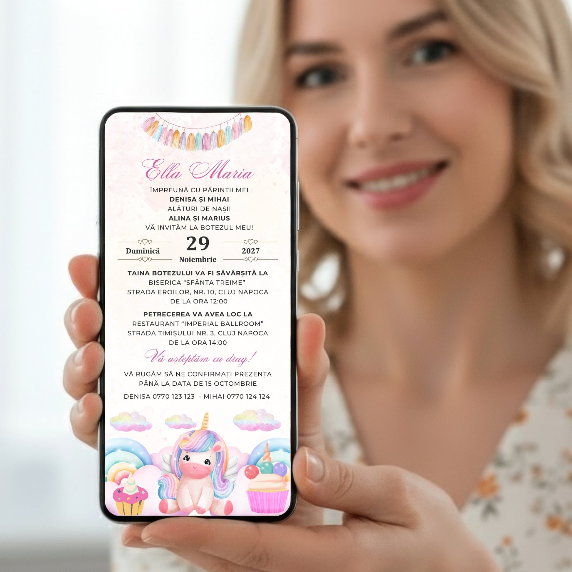 Invitatie Botez Special Unicorn, Format Digital-BalloonEvents.ro