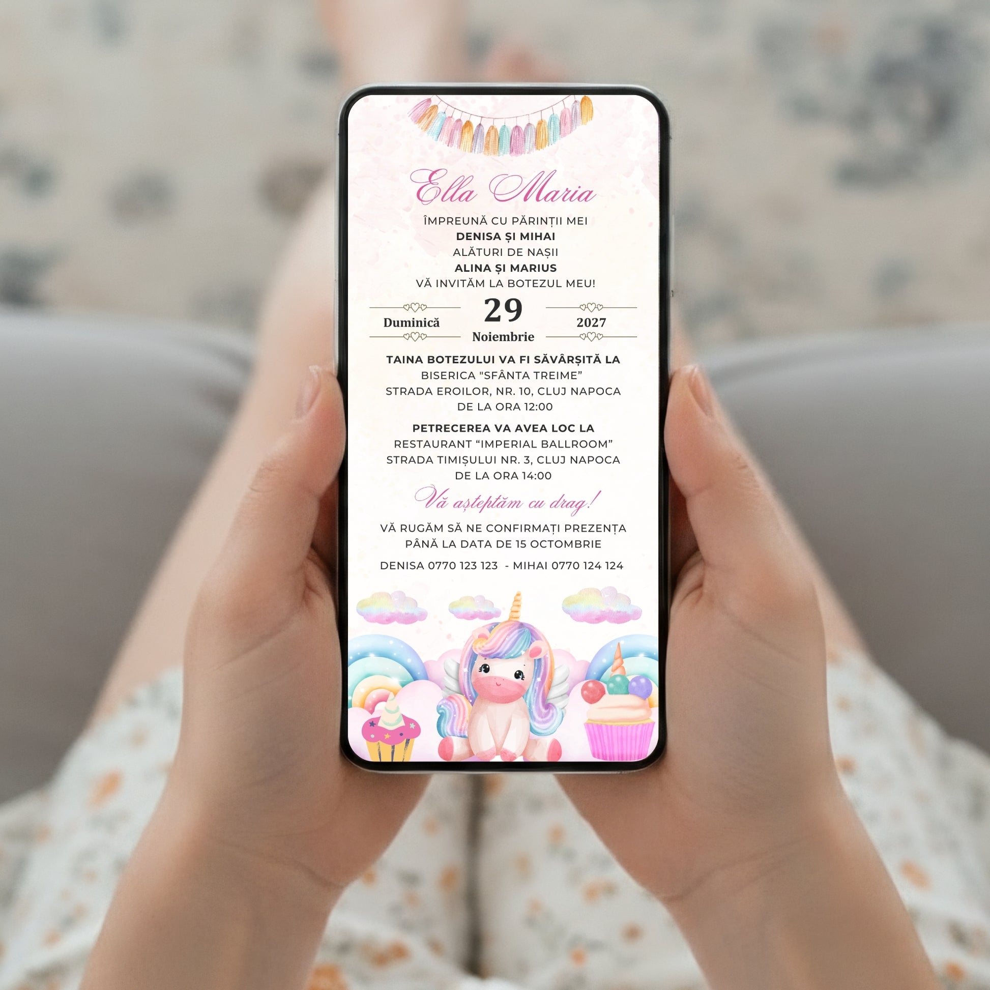 Invitatie Botez Special Unicorn, Format Digital-BalloonEvents.ro