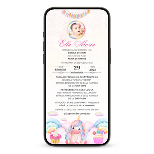 Invitatie Botez Special Unicorn, Format Digital-BalloonEvents.ro