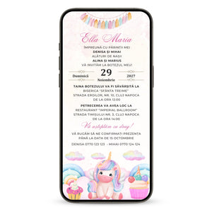 Invitatie Botez Special Unicorn, Format Digital-BalloonEvents.ro