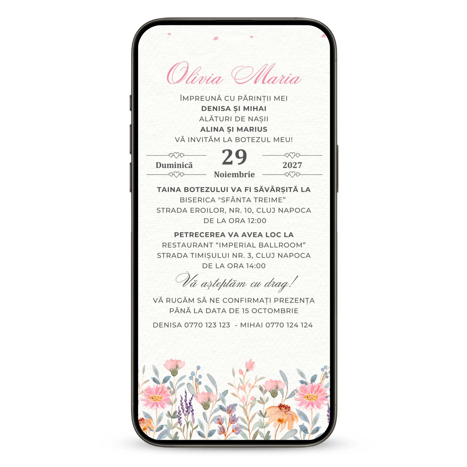 Invitatie Botez Spring Colors, Format Digital-BalloonEvents.ro