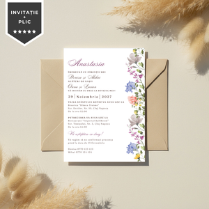 Invitatie Botez Spring Flowers, Format Digital