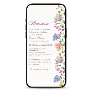 Invitatie Botez Spring Flowers, Format Digital-BalloonEvents.ro