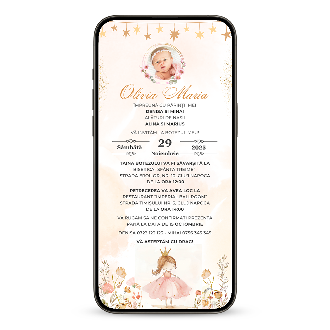 Invitatie Botez Story Princess, Format Digital-BalloonEvents.ro