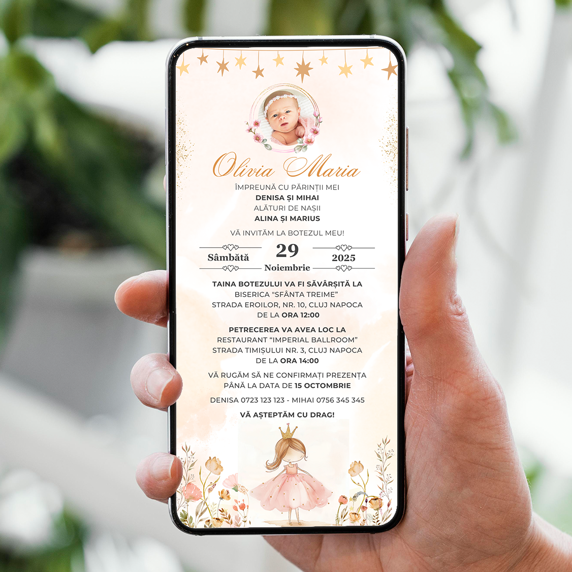 Invitatie Botez Story Princess, Format Digital-BalloonEvents.ro