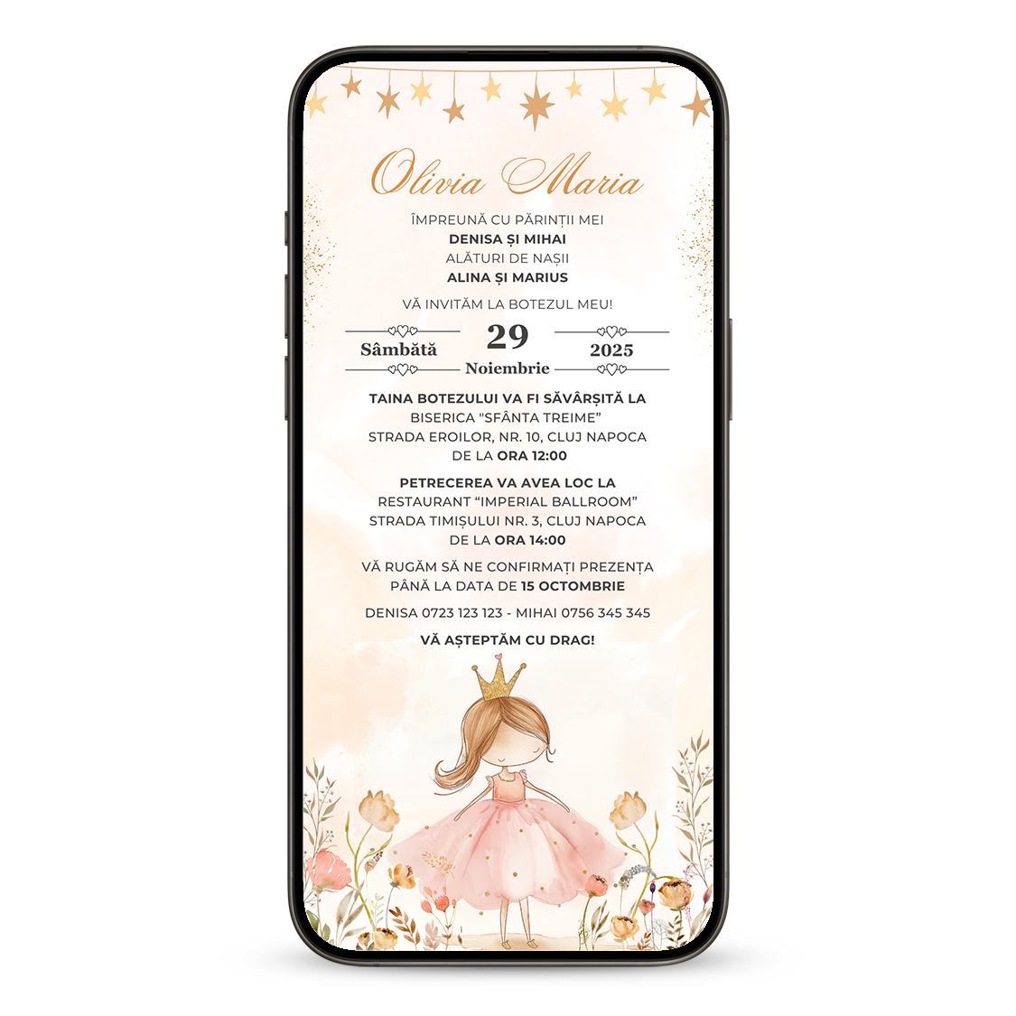 Invitatie Botez Story Princess, Format Digital-BalloonEvents.ro