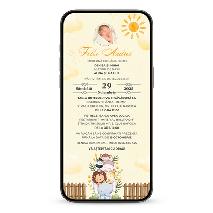 Invitatie Botez Summer Safari, Format Digital-BalloonEvents.ro