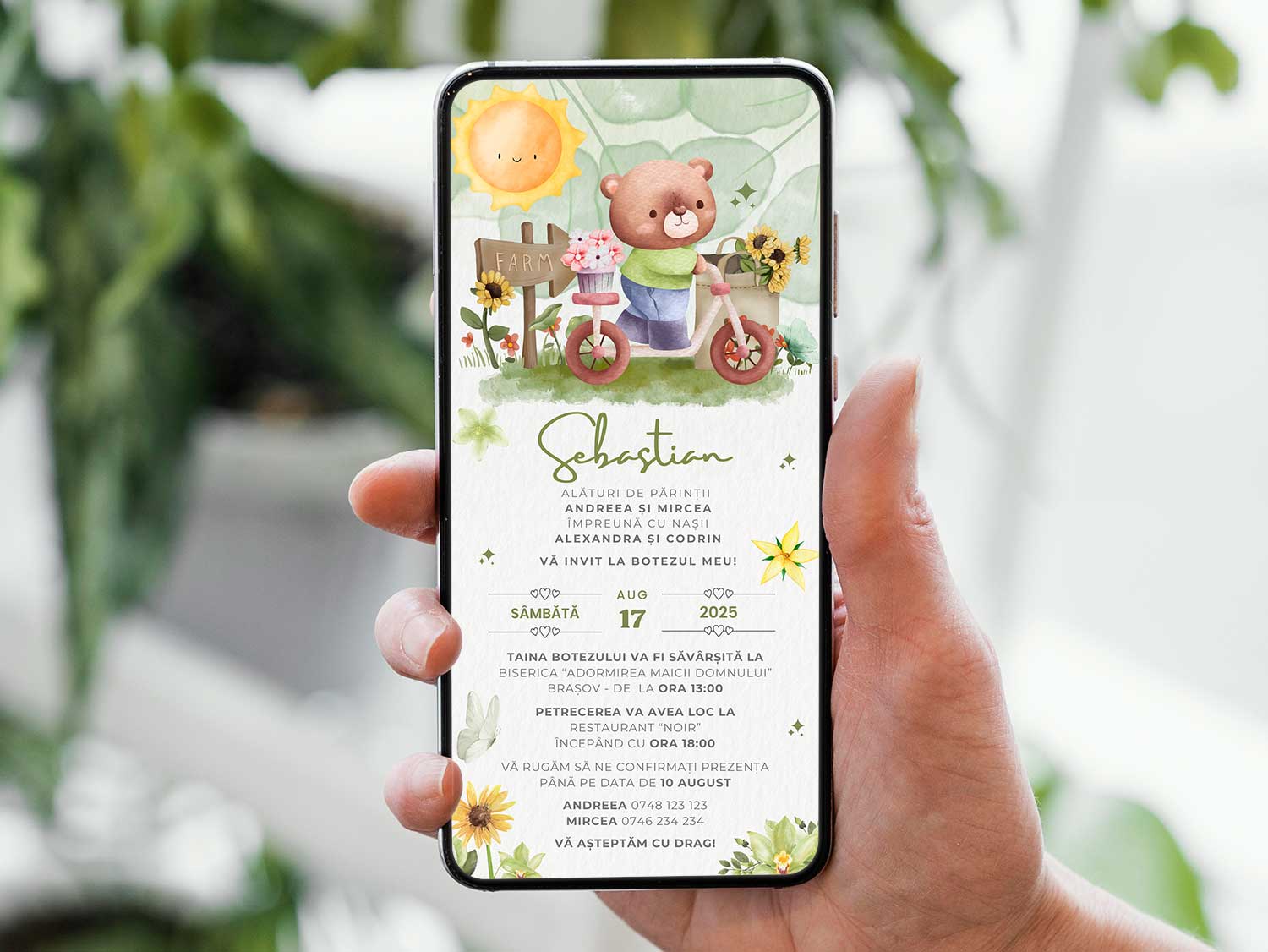 Invitatie Botez Sunshine Bear, Format Digital