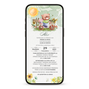 Invitatie Botez Sunshine Bear, Format Digital-BalloonEvents.ro