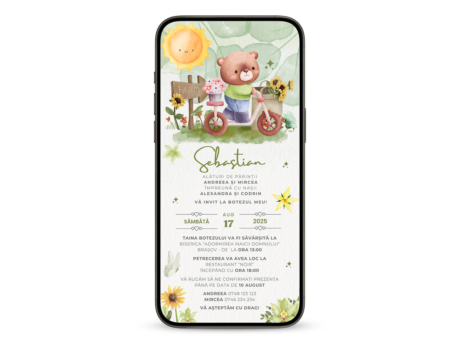 Invitatie Botez Sunshine Bear, Format Digital