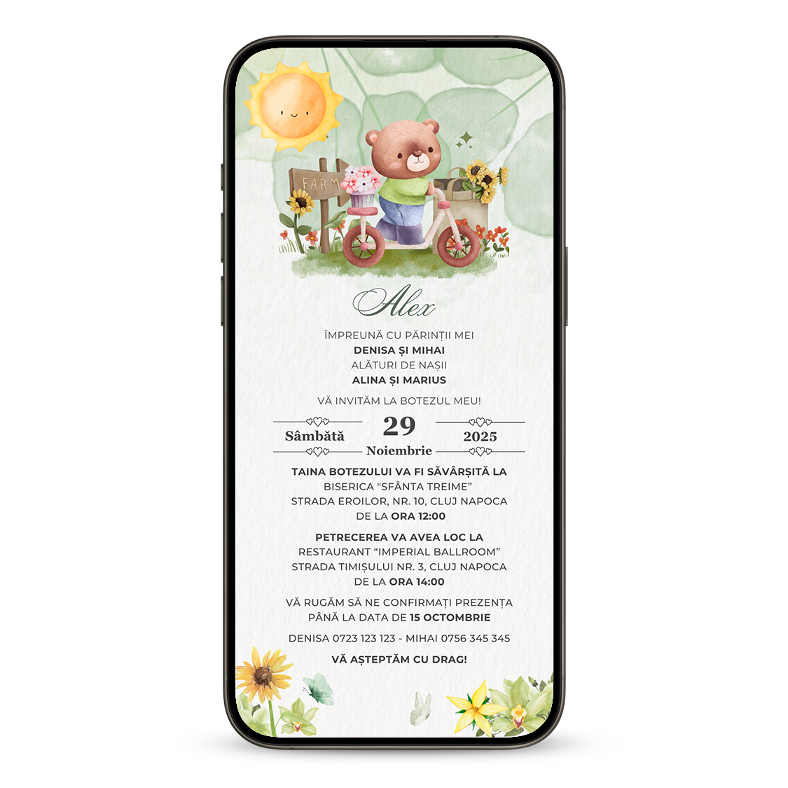 Invitatie Botez Sunshine Bear, Format Digital-BalloonEvents.ro