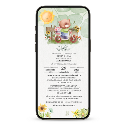 Invitatie Botez Sunshine Bear, Format Digital-BalloonEvents.ro