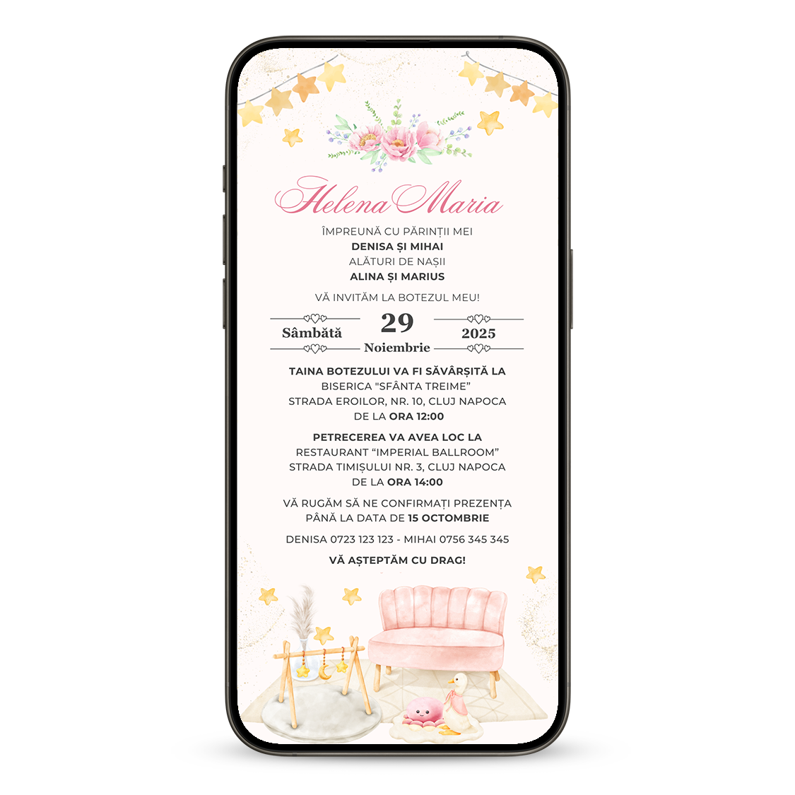 Invitatie Botez Sunshine, Format Digital-BalloonEvents.ro