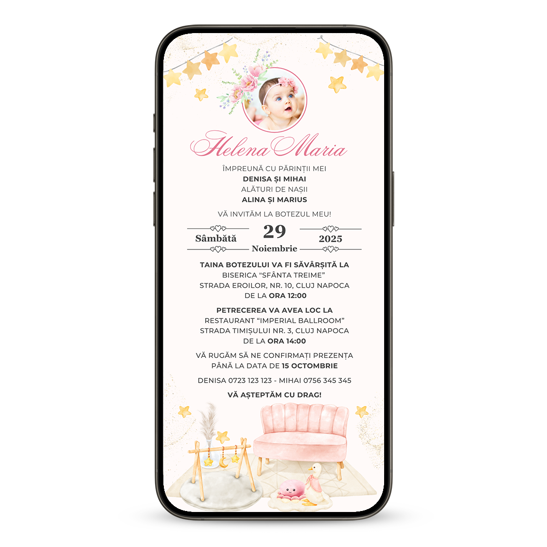 Invitatie Botez Sunshine, Format Digital-BalloonEvents.ro