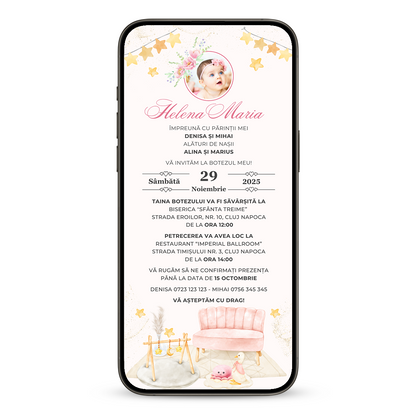 Invitatie Botez Sunshine, Format Digital-BalloonEvents.ro