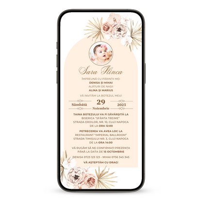 Invitatie Botez Sweet Baby Retro, Format Digital-BalloonEvents.ro