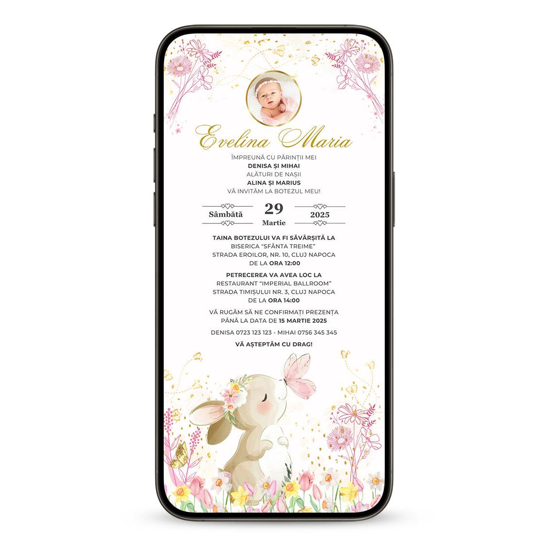 Invitatie Botez Sweet Bunny, Format Digital-BalloonEvents.ro
