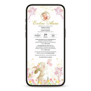Invitatie Botez Sweet Bunny, Format Digital