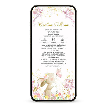Invitatie Botez Sweet Bunny, Format Digital-BalloonEvents.ro