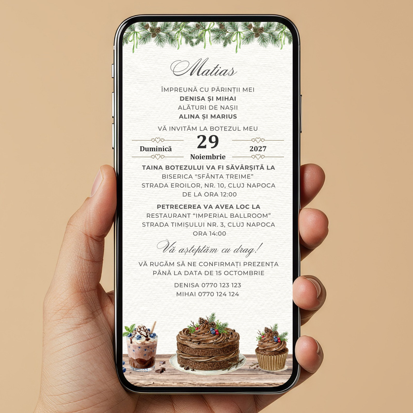 Invitatie Botez Sweet Chocolate, Format Digital-BalloonEvents.ro