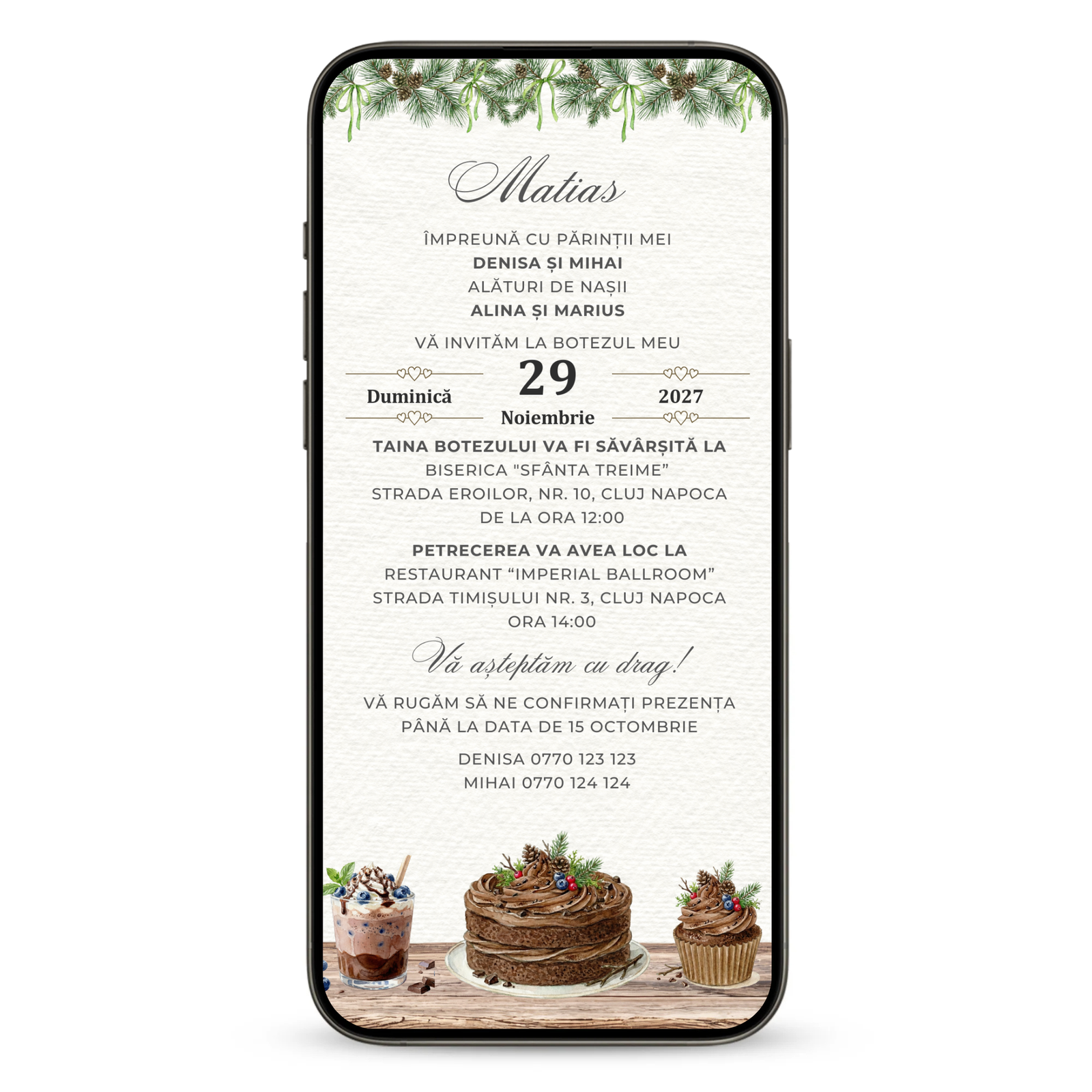 Invitatie Botez Sweet Chocolate, Format Digital-BalloonEvents.ro