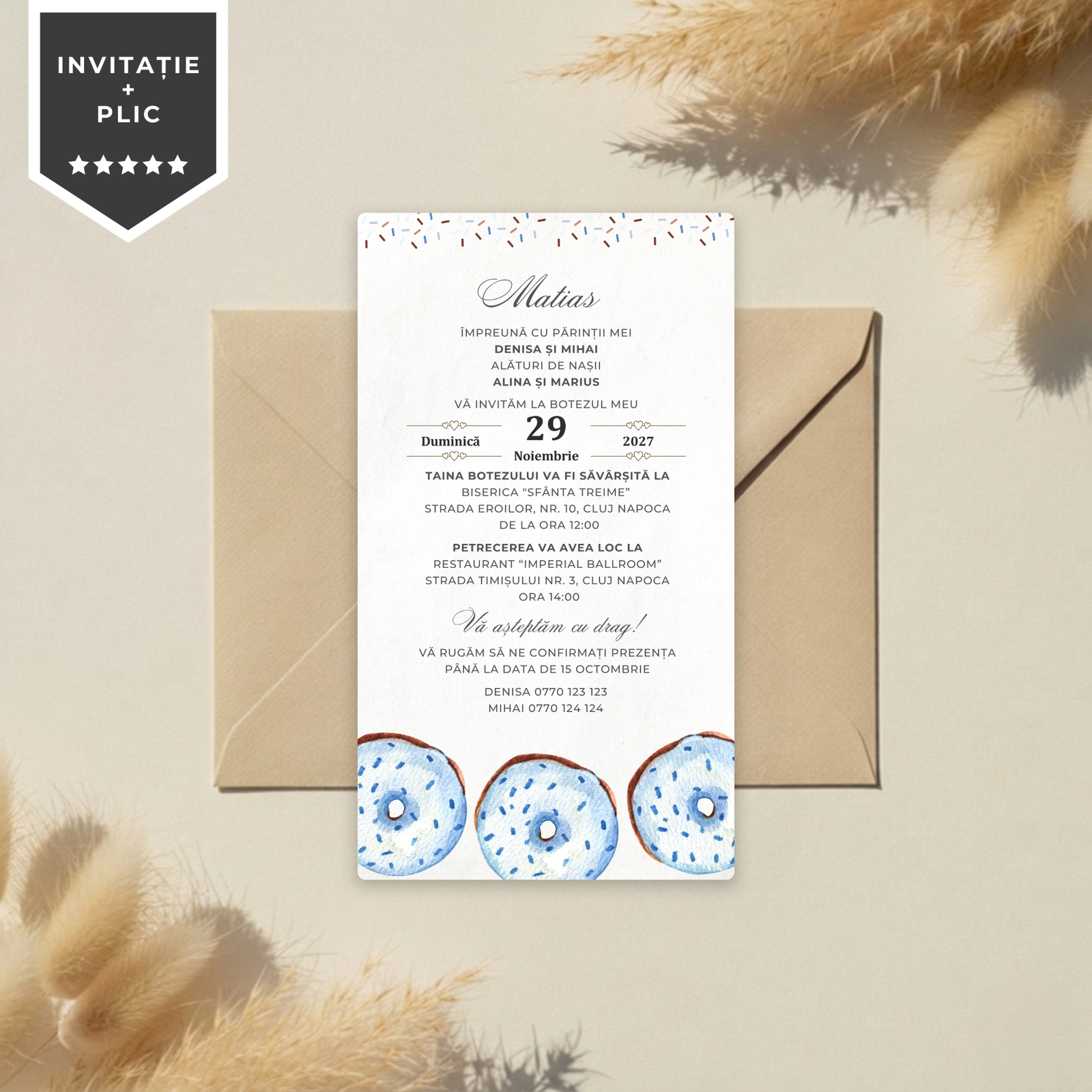 Invitatie Botez Sweet Donut, Format Digital-BalloonEvents.ro