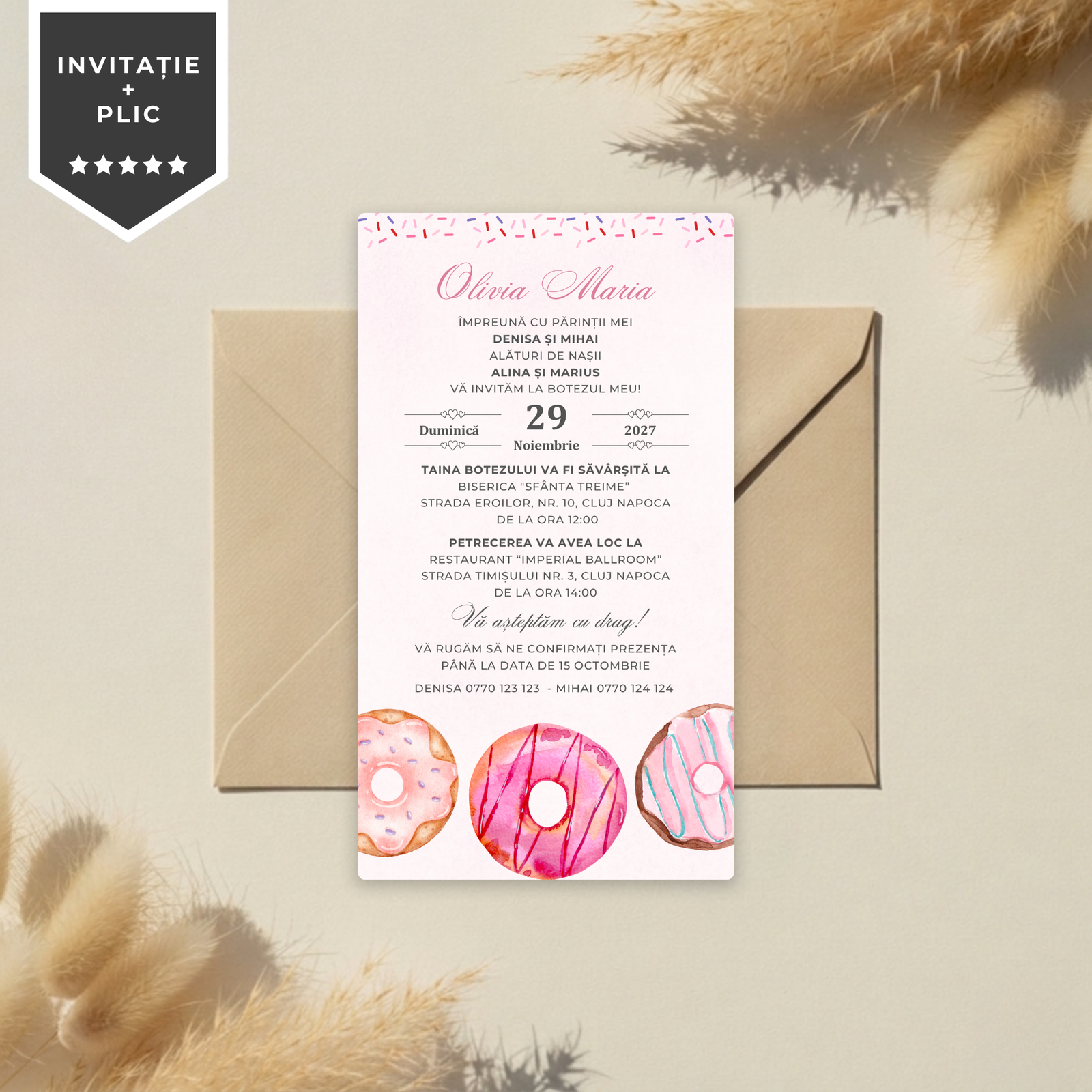 Invitatie Botez Sweet Donut, Format Digital-BalloonEvents.ro