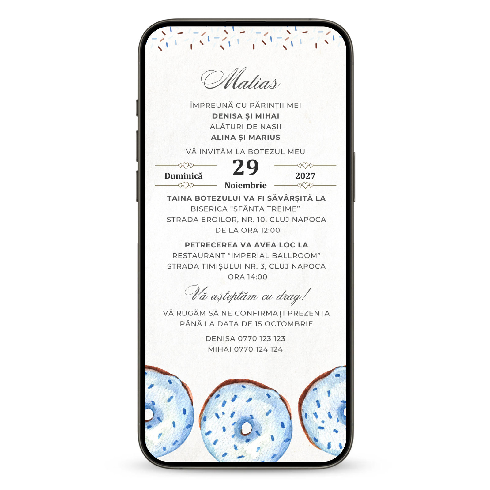 Invitatie Botez Sweet Donut, Format Digital-BalloonEvents.ro