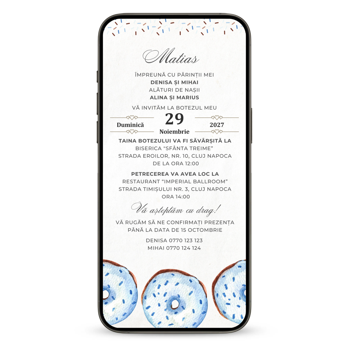 Invitatie Botez Sweet Donut, Format Digital-BalloonEvents.ro