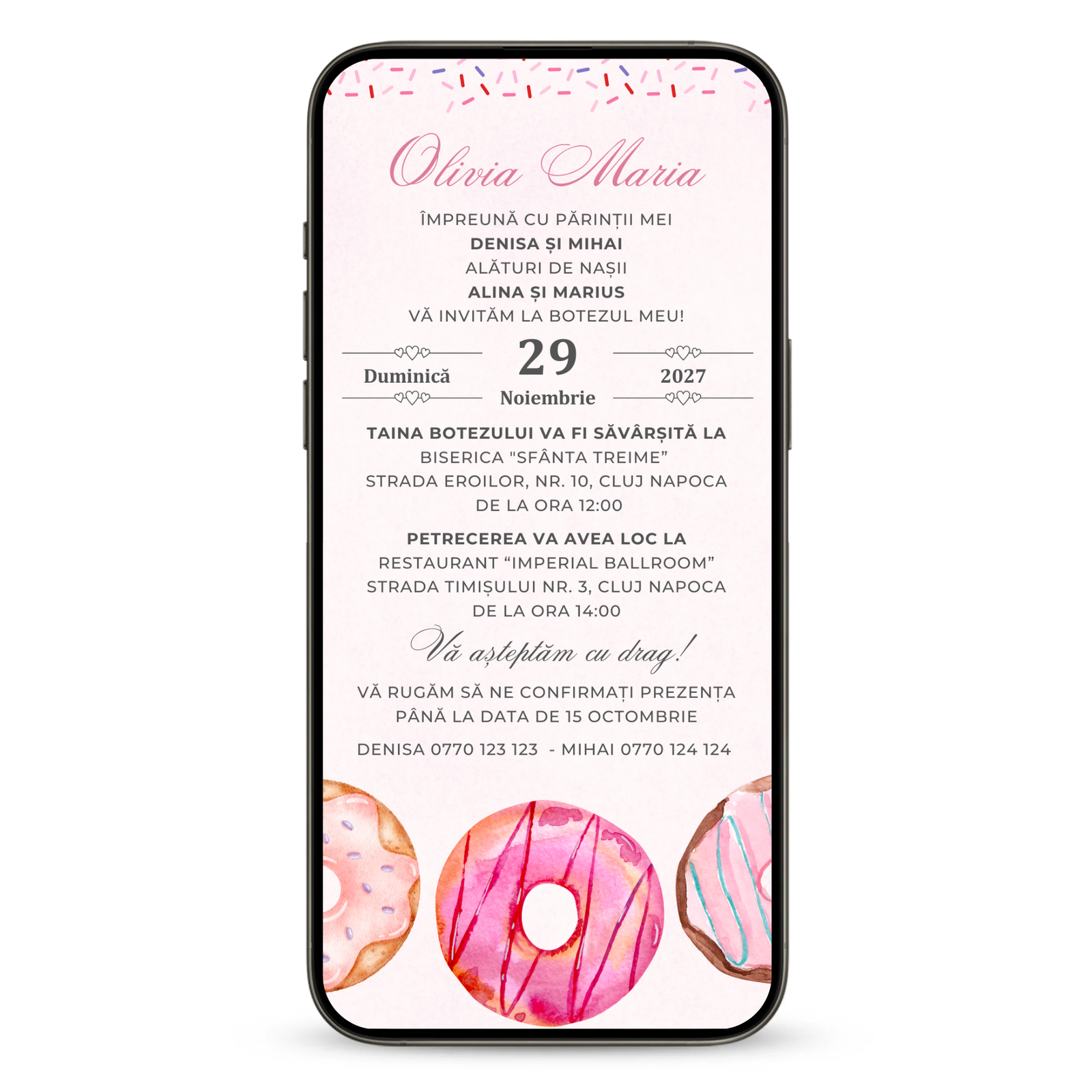 Invitatie Botez Sweet Donut, Format Digital-BalloonEvents.ro