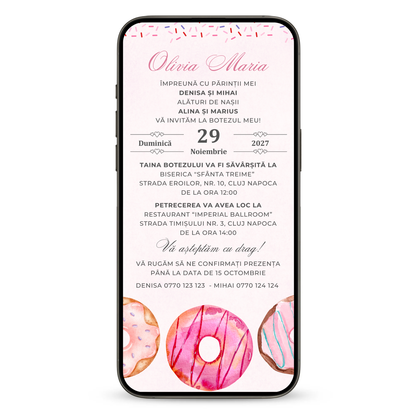 Invitatie Botez Sweet Donut, Format Digital-BalloonEvents.ro