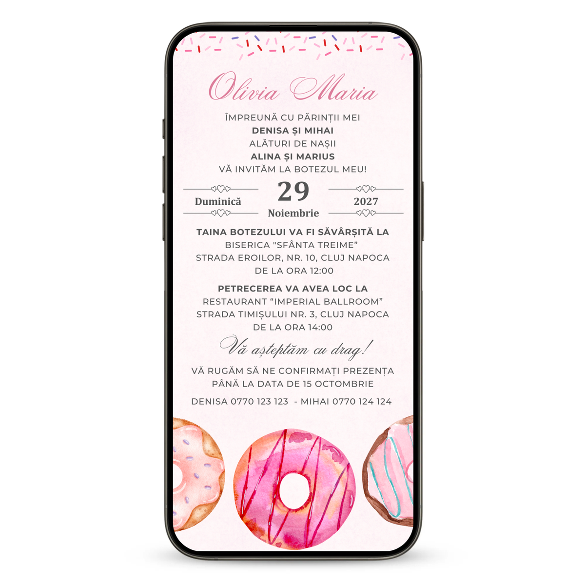 Invitatie Botez Sweet Donut, Format Digital-BalloonEvents.ro