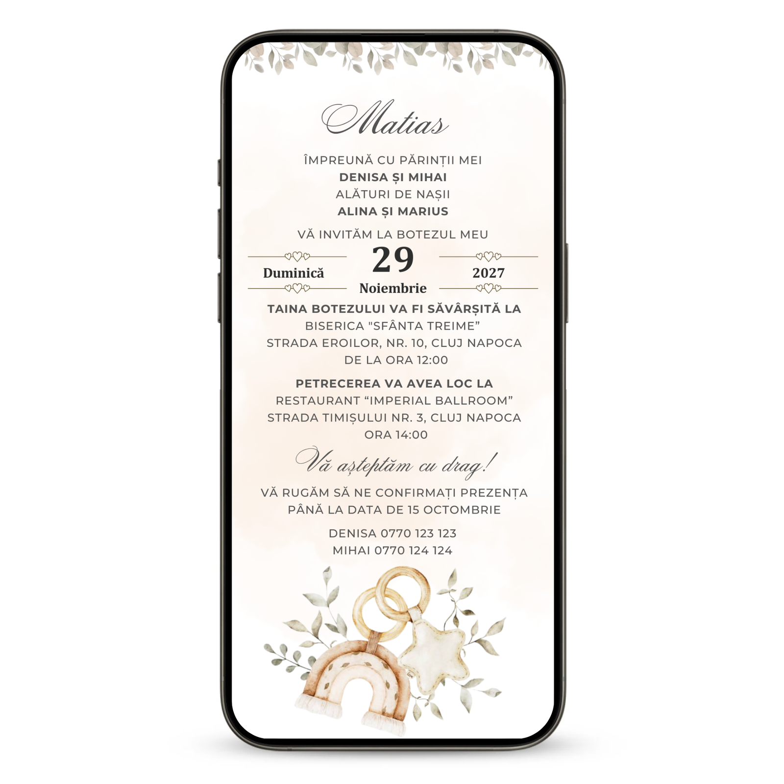 Invitatie Botez Sweet Dreams, Format Digital-BalloonEvents.ro