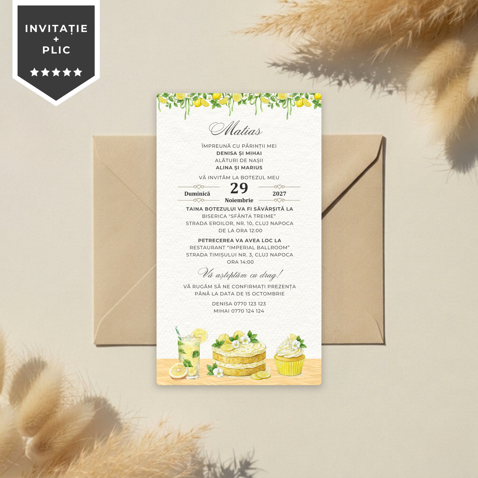 Invitatie Botez Sweet Lemon, Format Digital-BalloonEvents.ro