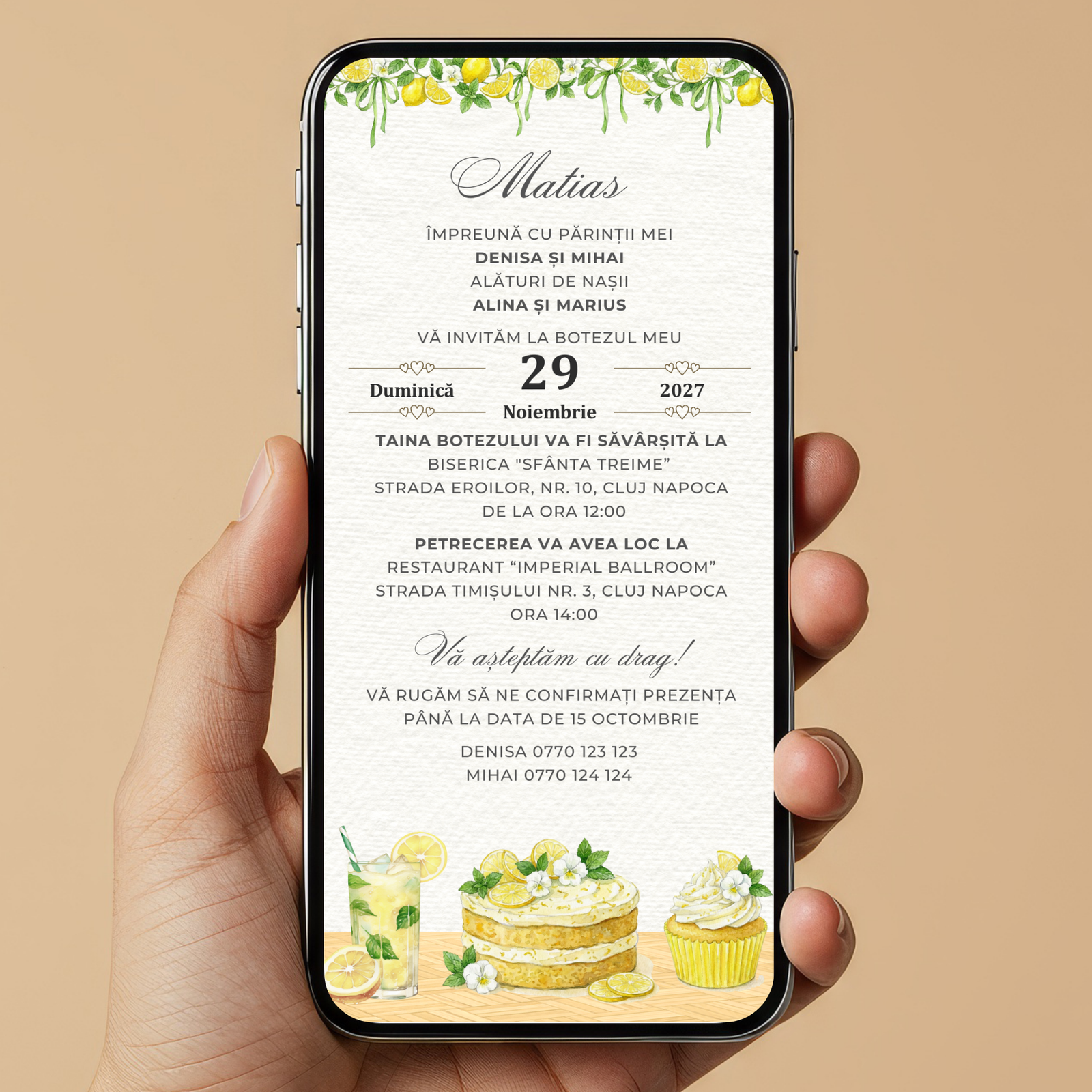 Invitatie Botez Sweet Lemon, Format Digital-BalloonEvents.ro