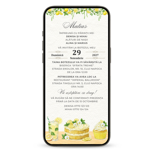 Invitatie Botez Sweet Lemon, Format Digital-BalloonEvents.ro
