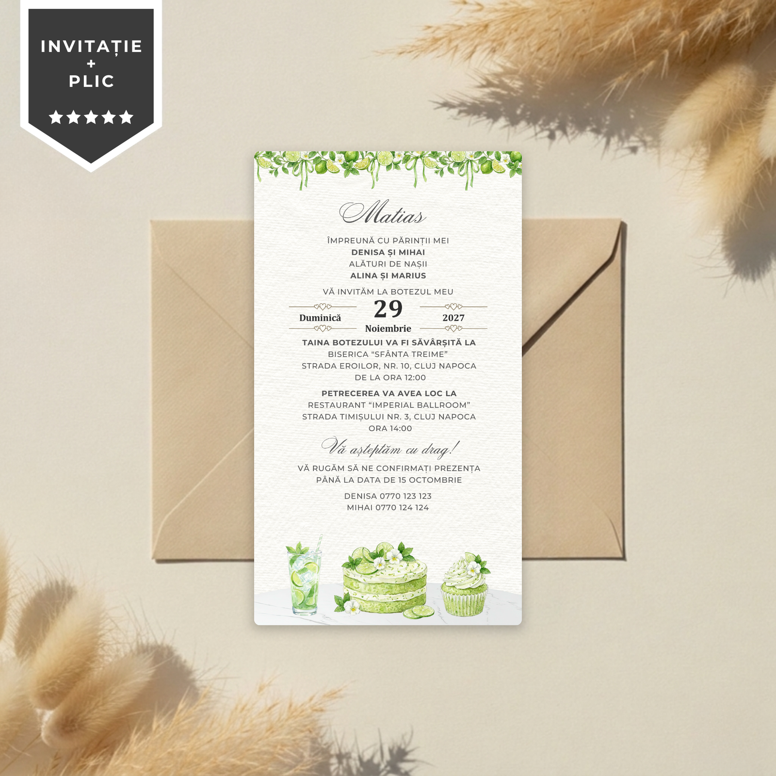 Invitatie Botez Sweet Lime, Format Digital-BalloonEvents.ro