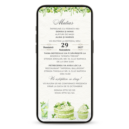 Invitatie Botez Sweet Lime, Format Digital-BalloonEvents.ro