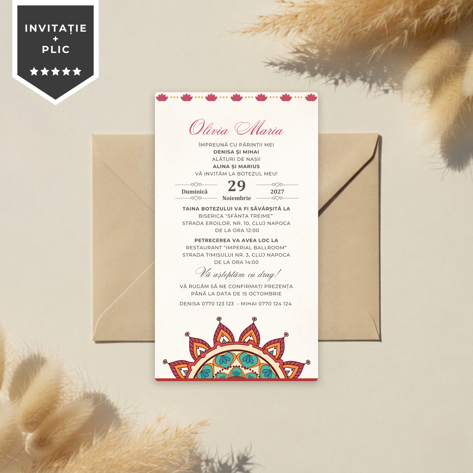 Invitatie Botez Sweet Mandala, Format Digital-BalloonEvents.ro