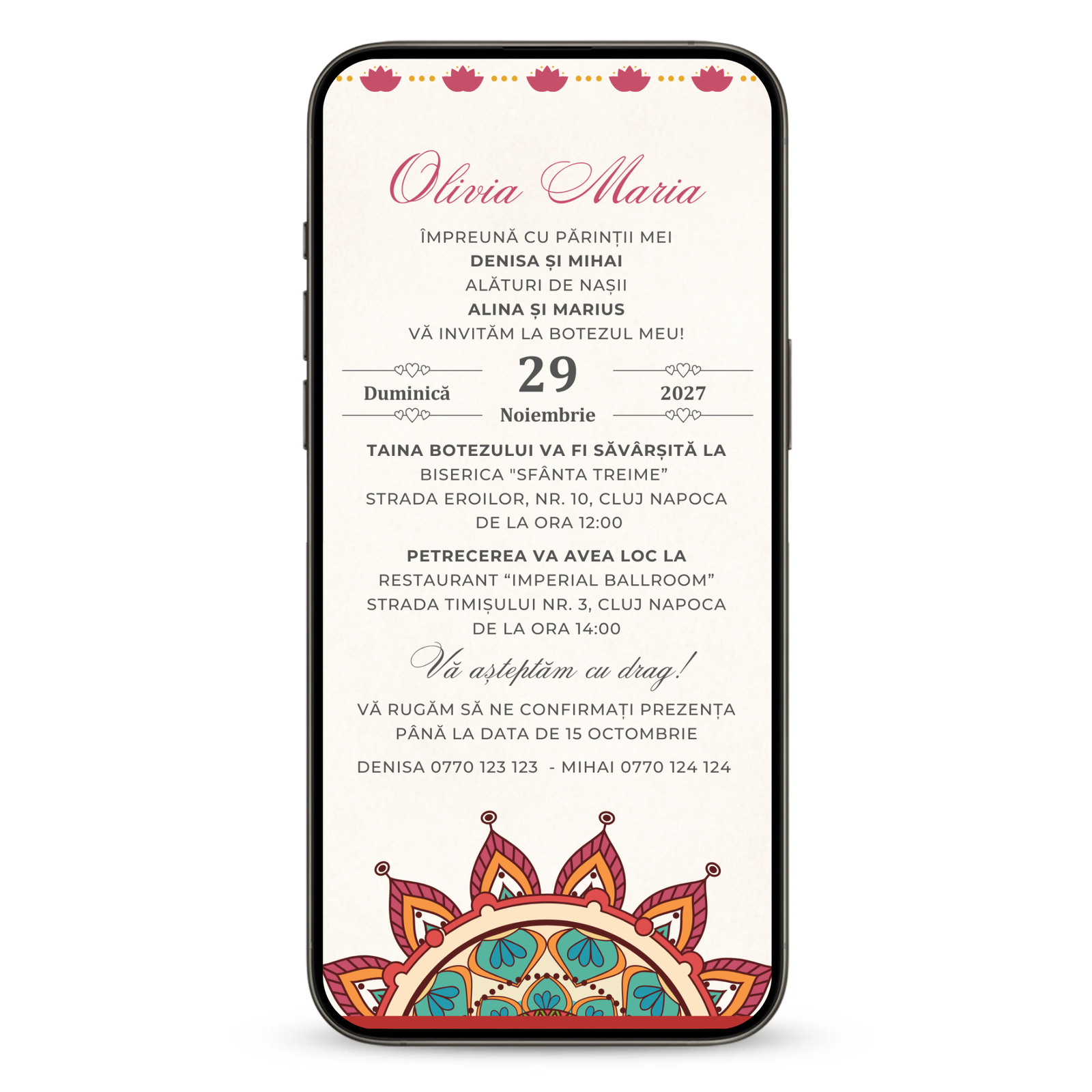 Invitatie Botez Sweet Mandala, Format Digital-BalloonEvents.ro