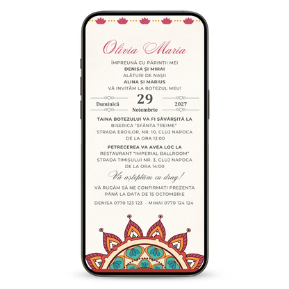 Invitatie Botez Sweet Mandala, Format Digital-BalloonEvents.ro