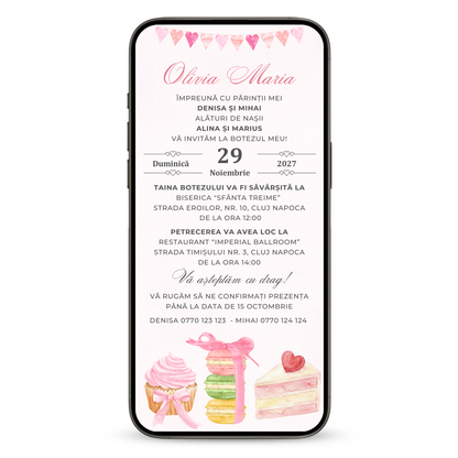 Invitatie Botez Sweet Moments, Format Digital-BalloonEvents.ro