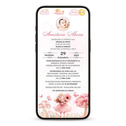 Invitatie Botez Sweet Princess, Format Digital-BalloonEvents.ro