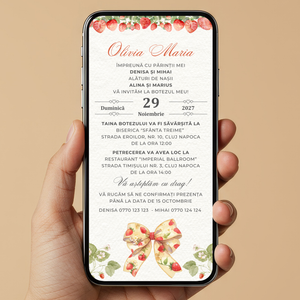 Invitatie Botez Sweet Strawberry, Format Digital